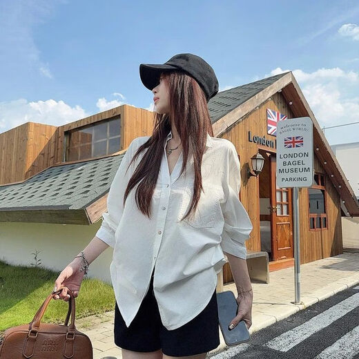 Jingdomeng white retro high-end temperament long-sleeved shirt women's 2025 autumn waist slimming casual versatile niche shirt white M (95-105Jin Jin equals 0.5 kg)