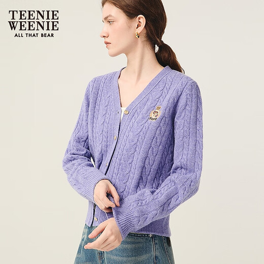Teenie Weenie Bear Women's Wool Séter 2025 Autumn Nuevo cómodo Ségulo de cuello V de estilo academia de academia