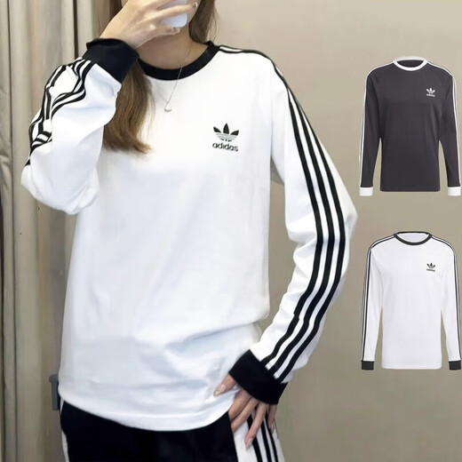 阿迪达斯 （adidas）三叶草男女25新款圆领透气运动长袖t恤IA4879 4877 白色/ia4879 L 180CM/135-155斤