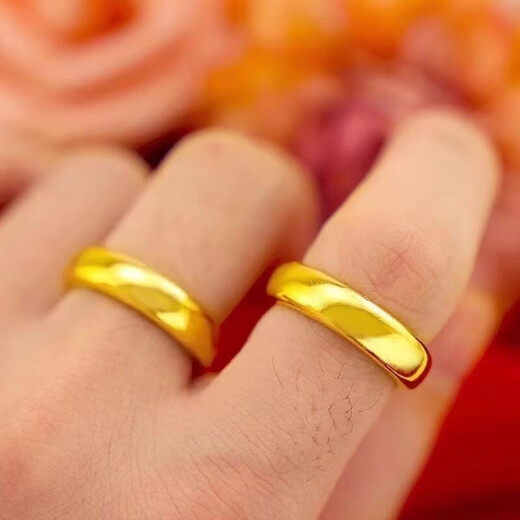 Gold glossy rings for men and women to attract wealth, imitation sand gold rings for couples, matching rings for picking up leaks and gifts, glossy gold rings (adjustable)