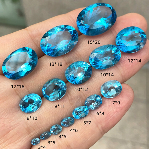 DRJEFUN natural topaz, oval topaz bare stone, Swiss blue topaz ring surface bare stone, topaz rough stone 3*5MM