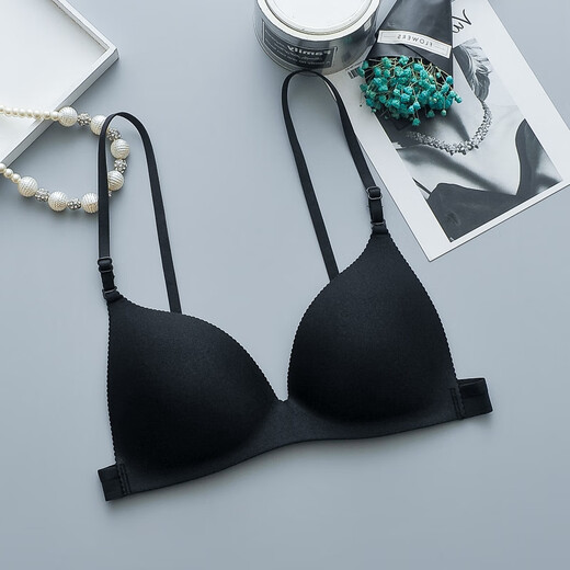 ZOCI Japanese beautiful back bra for women, thin push-up top, seamless anti-exposure straps, sexy triangle cup bra, no rims, black, one size fits all