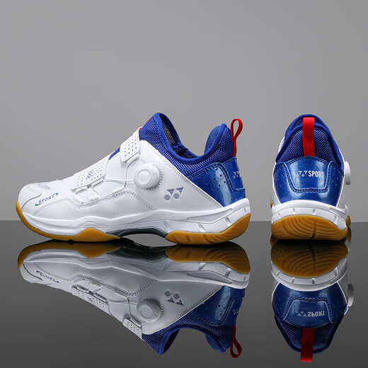 
New rotary button badminton shoes breathable couple lightweight table tennis sneakers men and women tennis training shoes white and blue 41 (255mm)