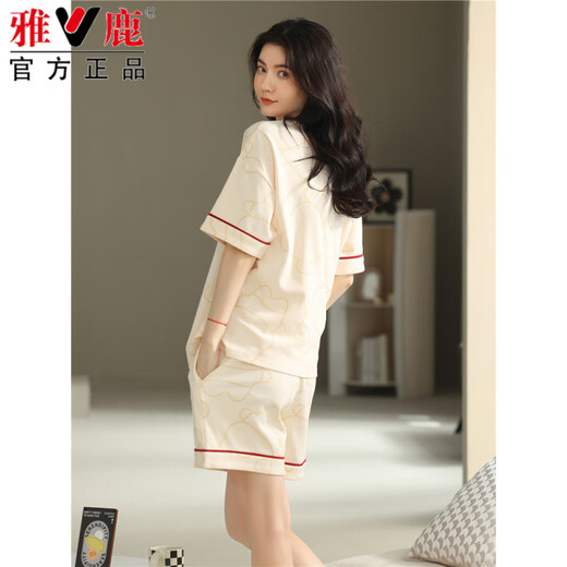 雅鹿都市2025年睡衣女夏季纯棉短袖短裤学生可外穿大码家居服两件套装 YZT9859纯棉 M 建议80-100斤