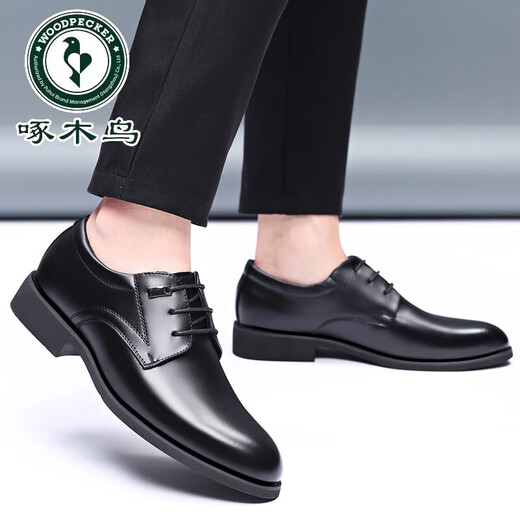 Woodpecker head layer cowhide men's sandals summer genuine leather hollow leather shoes business casual height-enhancing British lace-up men's shoes 9928 black height-enhancing hollow sandals 38