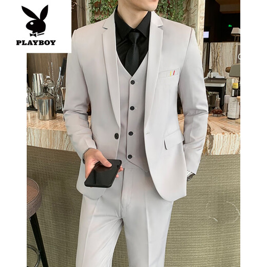 
Playboy (PLAYBOY) men's suit Korean style slim wedding groomsmen's small suit jacket for young casual business formal dress for men black [suit + shirt] tie M