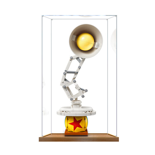 Lingzhi acrylic display box suitable for LEGO 21357 Pixar small desk lamp building block model toy storage dust cover walnut color bottom reinforced version