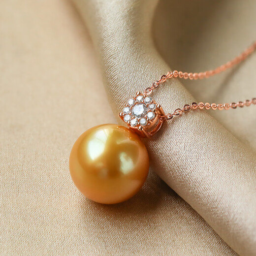 Queen of Pearls 18K Gold Diamond 13-14mm South Sea Gold Pearl Pendant Seawater Pearl Necklace Women Birthday Gift