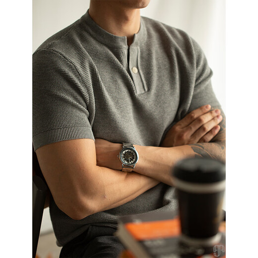 Chaoyuanxingpishuai Henry collar solid color sweater men's short-sleeved summer thin ice silk mid-mountain collar casual t-shirt men's half-sleeve C-black 3XL