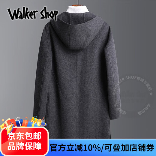 Walker Shop woolen coat men's spring 2025 double-sided woolen coat mid-length hooded windbreaker jacket men's black M /170
