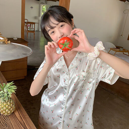 欧伦黛ins新款碎花冰丝睡衣女夏季薄款小清新休闲少女家居服套装可外穿 套YFY9901【丝滑凉感型】 M 【建议80-100斤】