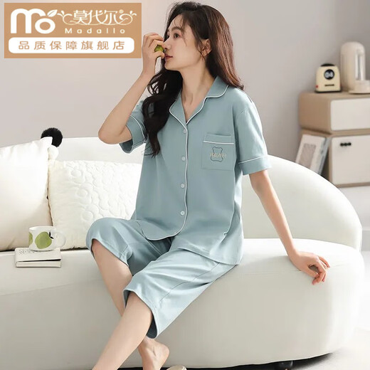莫代尔棉质睡衣女夏季短袖七分裤两件套装宽松大码可外穿家居服 NXF9896 L 【建议100-120斤】