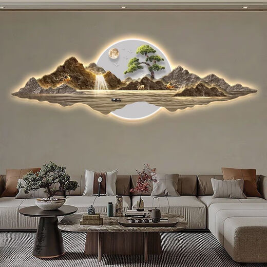 Shinniao flows water and makes money landscape paintings New Chinese style living room decoration paintings Sofa background wall hanging paintings Atmospheric tea room wall decoration 13548 90*30 exquisite carved crystal porcelain paintings-no lamp style