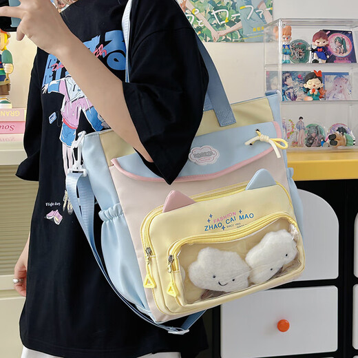 Sac à corps crossbody mignon sac fourre-tout contrasté couleur étudiant grande capacité épaule simple sac crossbody transparent sac à douleur sac bébé bleu