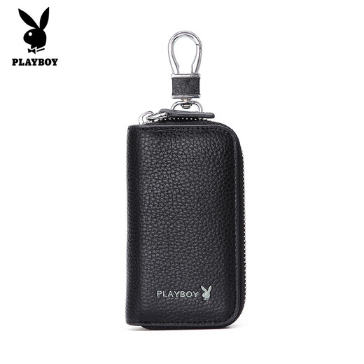 Playboy (Playboy) Bag de llave para hombres Mini Door Door Capacidad universal Capacidad universal Bolsa de almacenamiento multifuncional T7300981 Negro [Caca de vaca de dos capas]