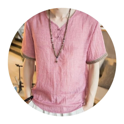 Zoscheter Chinesischer Stil Herren im chinesischen Stil von Herren T-Shirt Herren Kurzärärmelte lose, große, dünne, lässige Schnalle Retro-Baumwollwäsche auf 686 Sky Blue L 115jin [Jin ist 0,5 kg]