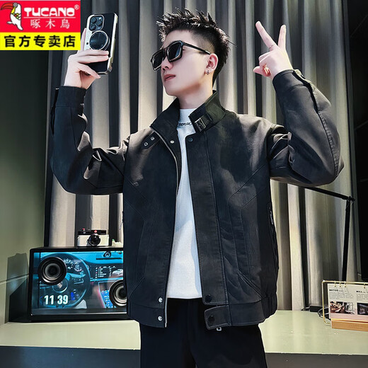 啄木鸟（TUCANO）皮衣外套男秋冬款加厚痞帅美式复古短款皮褂子飞行员机车服夹克衫 咖色 A343-JK180收藏加购优先发 M