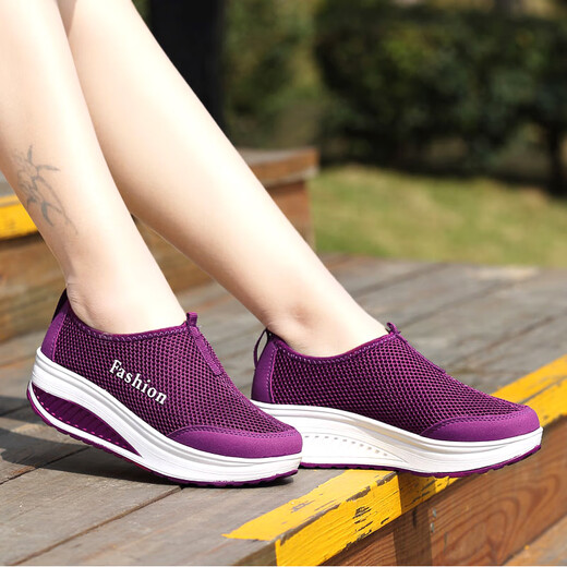 Adachiaki lijian zapatos más antiguos calzado de verano zapatos de malla para mujeres zapatos mecedoras deportes casuales de mujeres malla a las mujeres transpirables 1105 púrpura 35