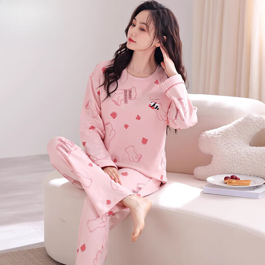 
Yalu pajamas for women in spring and summer pure cotton long sleeves large size summer 2025 new cotton home clothing set can be worn outside NSN-9901 free M (80-100Jin [Jin equals 0.5 kg])
