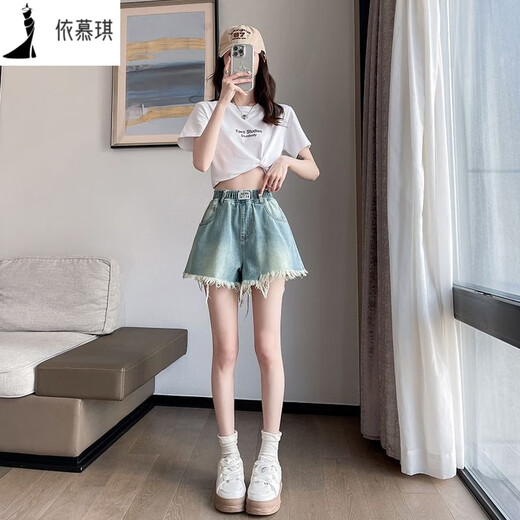 Zhewei [80-200Jin[Jin equals 0.5 kg] Wearable] Dough-edged denim shorts for women A-line wide-leg loose summer thin style student size [6630: Retro Breast-edged pants and legs shorts] 3XL [code Recommended 141Jin[Jin equals 0.5 kg]-160Jin[Jin equals 0.5 kg]]