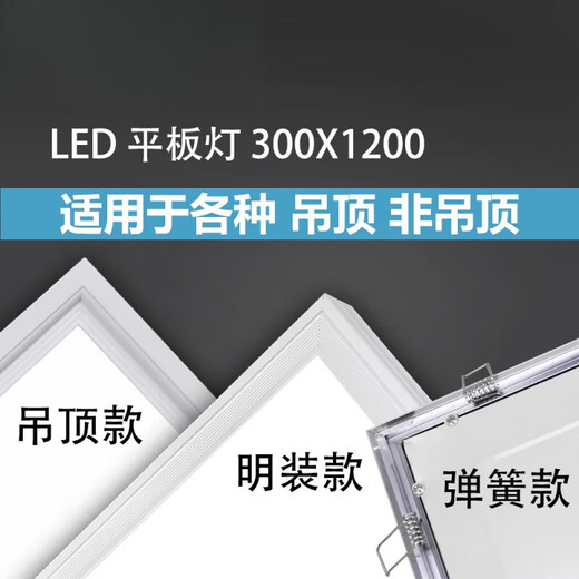 BEYZK天花板ED灯30x120铝扣板石膏板集成吊顶面板灯ed平板灯300x1200 银[30*12048W集成款]质保3年晶元