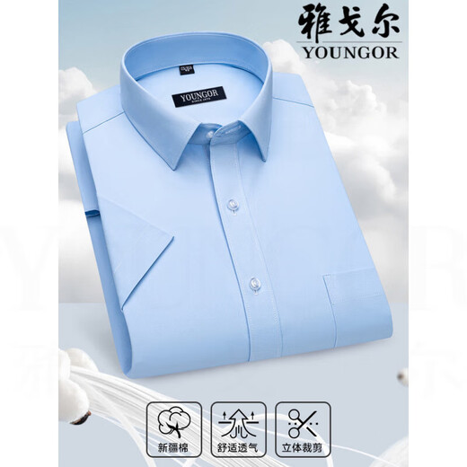雅戈尔旗舰官方店男士短袖衬衫中年商务休闲条纹免烫抗皱正装纯色衬衣男 DX6629 41 建议【145-160斤】