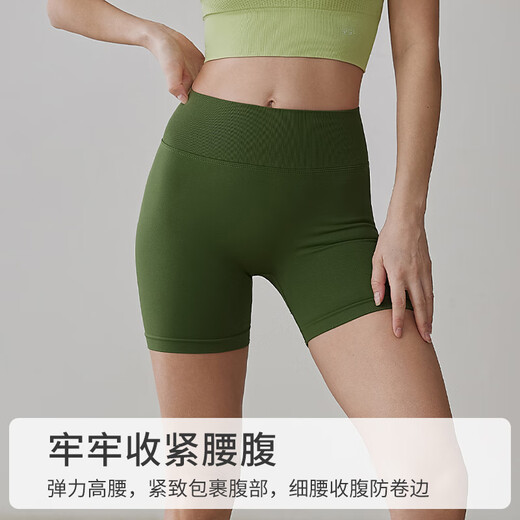 GIT Jiji Sports Shorts Women's High Waist Hip Seamless Tight Shorts Pilates Fitness Yoga Shorts Olive Green M