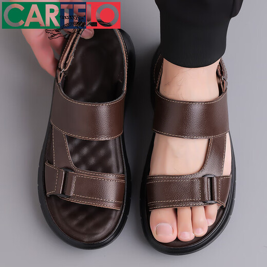 Cartelo 2025 Sommer-Männer-Top-Layer-Kuhlädensandalen für Männer, nicht gleitende, Strandschuhe, atmungsaktive und trendige Lederausschuhe, Brown 2691 Subvention Model 38