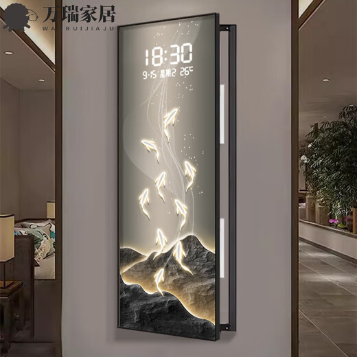 MPPMCK轻奢金山九鱼聚财大尺寸电表箱装饰画钟表挂钟客厅电闸箱遮挡挂画 DQ4877【LED雷达自动感应-可设常亮】 50*150（电表箱尺寸不能超过40*140）18