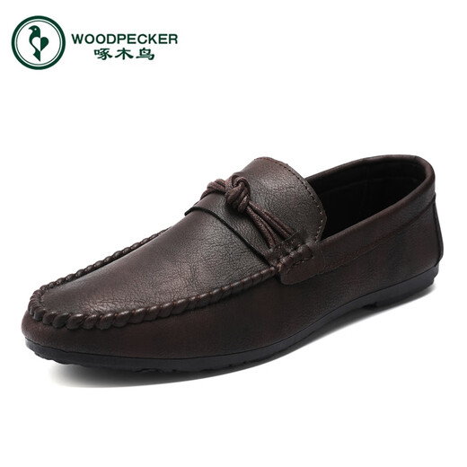啄木鸟豆豆鞋男2025新款春季男鞋英伦男士休闲皮鞋潮流百搭皮面休闲板鞋 YL-D826棕色 39