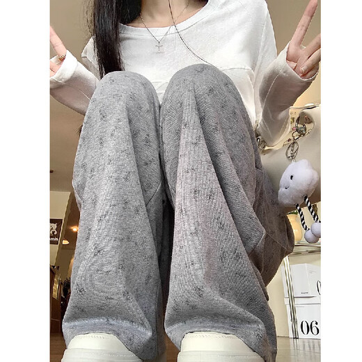 [White Blumen] Frauen lässig Wide Legs Frauen lose geradlinig 2025 Sommer Neue kleine Sporthose Aprikose Farbe L Empfohlen 115-125jin [Jin entspricht 0,5 kg]