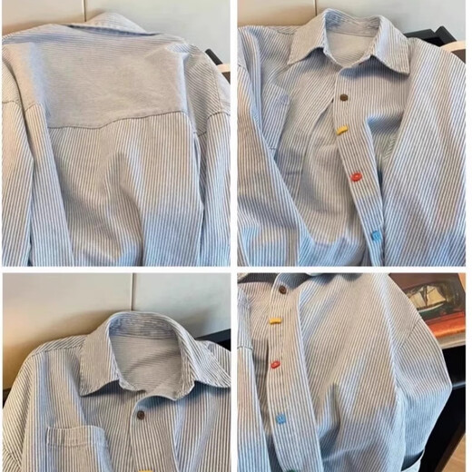 Semir Blue Striped Long Sleeve Shirt Women's Spring Top 2025 New Loose Design Retro Contrast Color Jacket Shirt Blue S Recommended 75-95Jin Jin equals 0.5kg