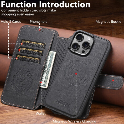 Jinhao iPhone16Pro Max Case de teléfonos móviles 15 Flip Cubierta Dos en uno Carga magnética de un solo fondo 14 Apple 13 Case protector 12 Soporte de inclinación completa de inclinación completa Tarjeta de cobertura de cobertura de cuero genuina Magnetic Succión magnética de dos en uno.