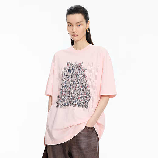 Jiangnan Buyi (Jnby) [Même style dans le centre commercial] 25 AUTOMNE NOUVEAU T-shirt Round Cotton Coton Corme court motif de chien amusant 5p7110460 687 / Powder Light XL