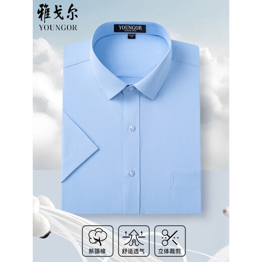 CEO雅戈尔男士短袖衬衫中年商务休闲条纹免烫职业正装纯色半袖棉衬衣 紫细纹 DX6624 45 【建议195-210斤】