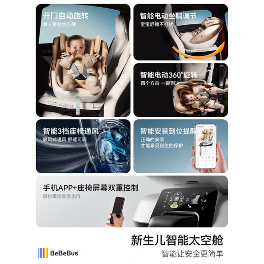 Bebebus safety seat for newborn infants and children 0-7 years old baby can lie down in the car with intelligent ventilation space capsule_Classic Little White Shield