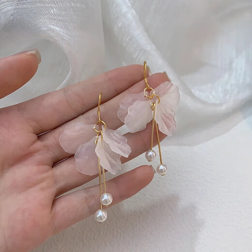 UOSU petal tassel earrings for women S925 silver needle hypoallergenic light luxury niche earrings seaside super fairy shell pearl ear hooks a pair of petal tassel earrings