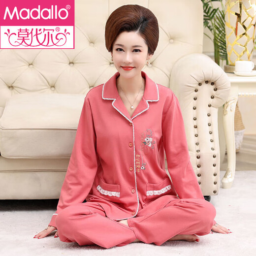 Modal brand mother pajamas for women in spring and autumn style Xinjiang cotton large-size thin long-sleeved middle-aged and elderly home clothing set summer XE-2687 3XL [Suggested weight: 160-180Jin [Jin equals 0.5 kg]]
