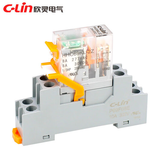 Yuechangsheng Xinling thin intermediate relay HHC69KL-2Z replaces Izumi RJ2S-CL two sets of contact capacity 8A relay + base AC AC220V