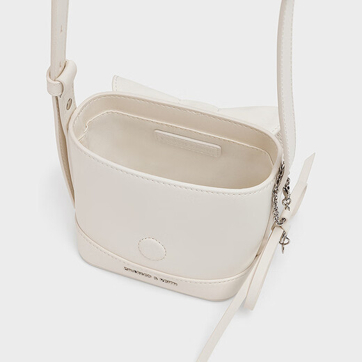 CHARLES/KEITH25 autumn new product retro pleated bow mini handheld crossbody bag CK6-40151554 Cream milk white XXS