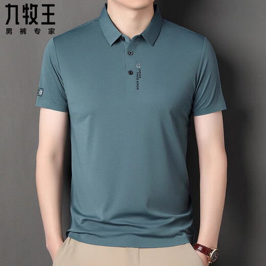 九九王九牧王（JOEONE）夏季短袖T恤冰丝无痕polo衫翻领半袖休闲爸爸装 3527#浅蓝 S 165/84A体重95-105斤