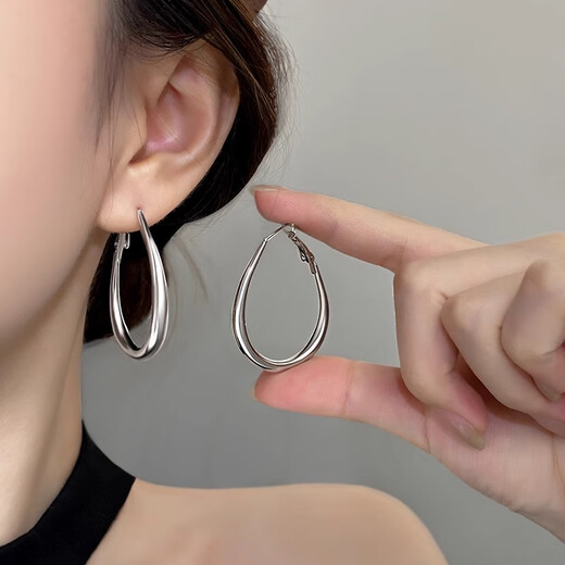 Ruihongxiang 999 sterling silver earrings plain hoop earrings for women 2025 new hot style light luxury high-end round face earrings circle earrings 999 sterling silver earrings oval earrings pair