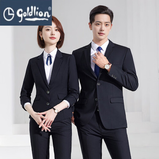 GOLDLION G+Goldlion Business Formal Suit Men's and Women's Same Style Professional Wear Spring and Autumn Slim Black Suit Work Wear Suit (Male) Black Suit+Trousers S
