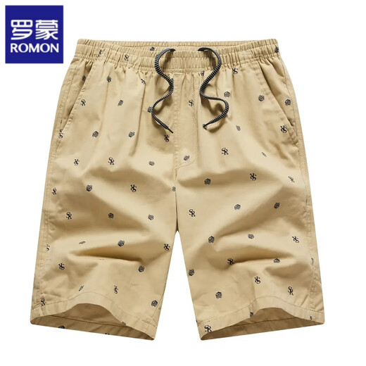 ROMON pure cotton shorts men's new summer breathable pants thin loose beach pants home casual five-point pants young and middle-aged A4-16-6616 denim blue 2XL