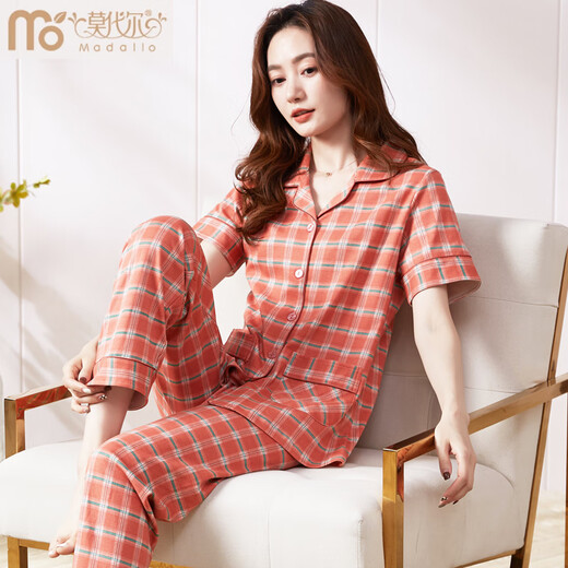 Modal 2025 Neue Pyjama-Sommer-Sommer-Baumwoll-Kurzärmer-Hosen Sommerplaid dünne Baumwoll-Kleidungsstücke 9923 m geeignet für 80-95 Jin [Jin entspricht 0,5 kg]