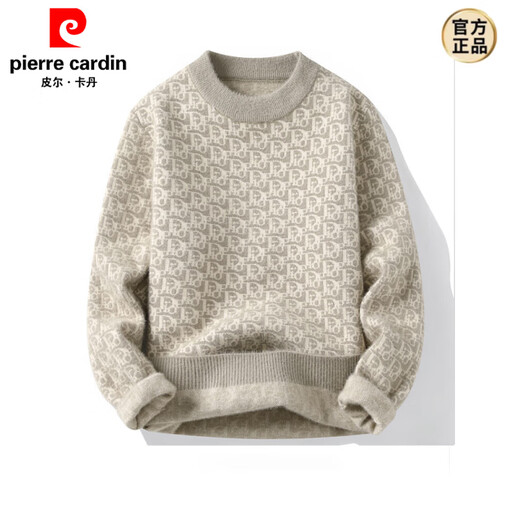 
Pierre cardin mink plush sweater men's winter base knitted sweater fashionable diamond plaid round collar inner thickened thermal thread CI-9759 camel M