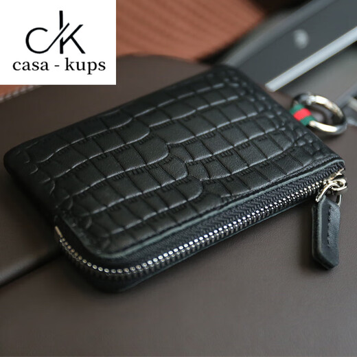 Casa-kupsck Japanische und koreanische Herren echte Leder Reißverschluss kleiner Brieftasche Kuhlatten-Mini Einfacher Gutschein Brieftasche Frauenkartentasche Schlüsselbeutel Krokodil schwarzes Krokodilmuster