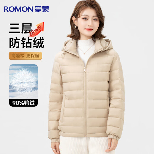 Luo Meng 90% duck down light down jacket for women winter middle-aged short hooded autumn down student warm mother jacket