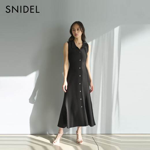 SNIDEL春夏优雅翻领收腰罗纹针织鱼尾连衣裙SWNO252056 粉色 均码 (F)