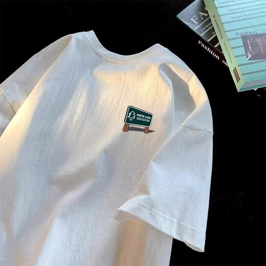 LA Hailan Home HLA same heavyweight cotton short-sleeved T-shirt for men's summer American retro loose casual trends [6636-DIN road sign] Black M 80-110Jin [Jin equals 0.5 kg]